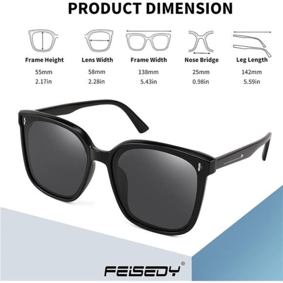 Women Oversized Vintage Polarized Sunglasses Square Cute Trendy Classic Simple